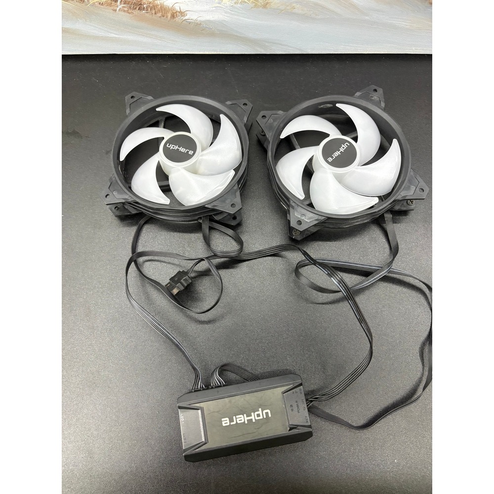 upHere 120mm RGB Case Fans 2-Pack with Control Hub Black White PC Cooling